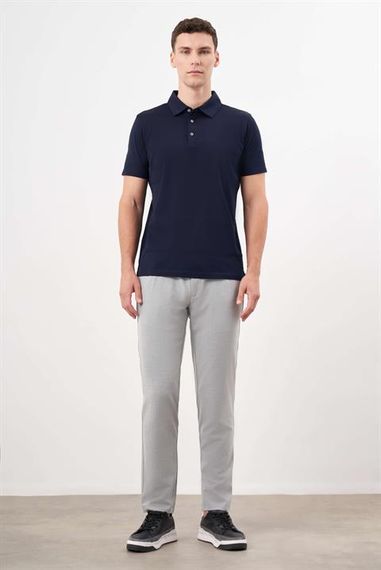 Тендітна поло-кофта для чоловіків Morven темно-синя з динамічною посадкою, 100% бавовна, короткий рукав, кнопкове застібання - фото 4