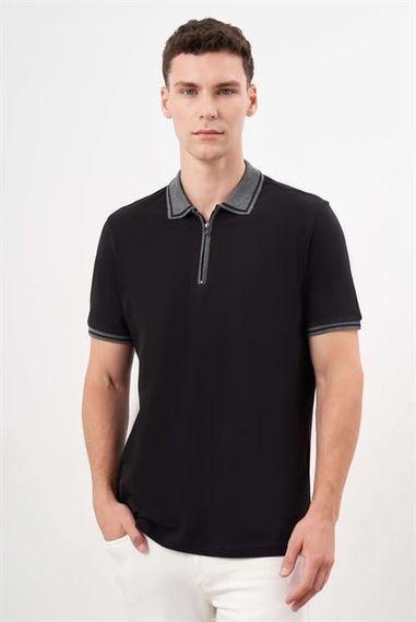 Morven Erkek Siyah Trend Polo Yaka Dynamic Fit T-Shirt - fotoğraf 1