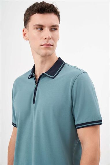 Green Dynamic Fit Men's Polo Collar T-Shirt with Printed Design, 100% Cotton, Short Sleeves, Button Closure, Available in Sizes S-XXL - photo 3