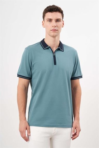 Green Dynamic Fit Men's Polo Collar T-Shirt with Printed Design, 100% Cotton, Short Sleeves, Button Closure, Available in Sizes S-XXL - photo 2