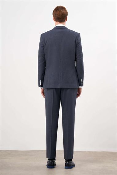 Мужской темно-синий пиджак Morven с трендовым клетчатым рисунком, динамичной посадкой и моно воротником - фото 5