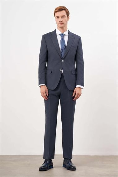 Мужской темно-синий пиджак Morven с трендовым клетчатым рисунком, динамичной посадкой и моно воротником - фото 3