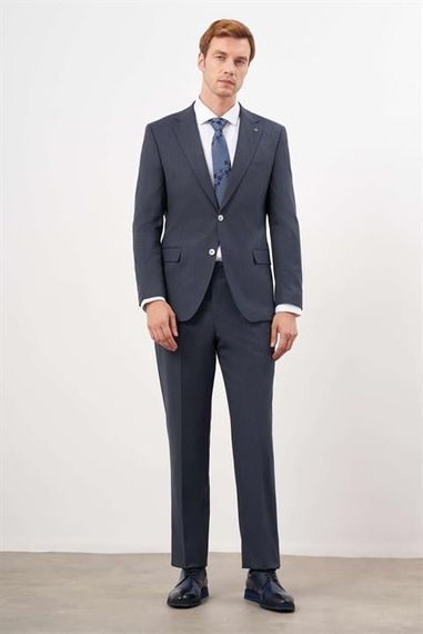 Мужской темно-синий пиджак Morven с трендовым клетчатым рисунком, динамичной посадкой и моно воротником - фото 4