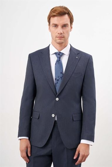 Мужской темно-синий пиджак Morven с трендовым клетчатым рисунком, динамичной посадкой и моно воротником - фото 1