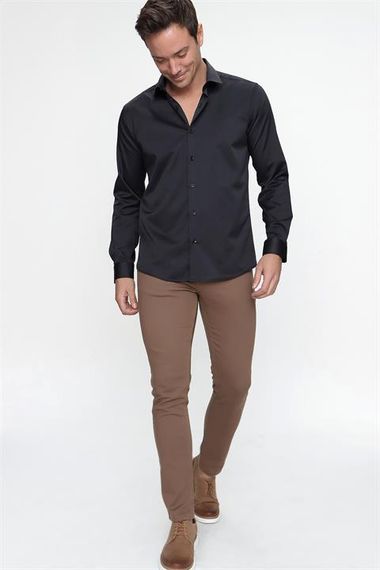 Slim Fit Düz Sert Yaka Kolay Ütülenebilen (HEDİYE KUTULU) Uzun Kollu Gömlek - photo 3