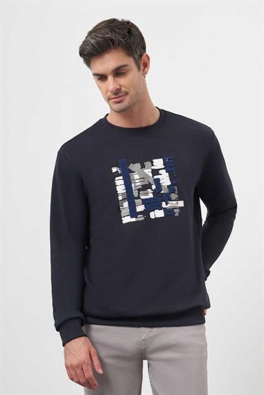 Мужской лонгслів с круглым вырезом Morven темно-синего цвета, на 65% из хлопка, модная динамичная посадка, размеры S-XXL - фото 2