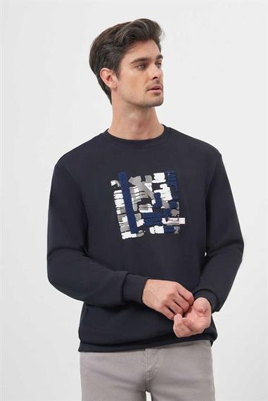 Мужской лонгслів с круглым вырезом Morven темно-синего цвета, на 65% из хлопка, модная динамичная посадка, размеры S-XXL - фото 5