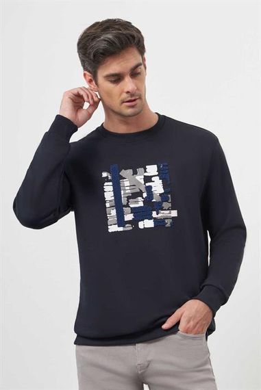 Мужской лонгслів с круглым вырезом Morven темно-синего цвета, на 65% из хлопка, модная динамичная посадка, размеры S-XXL - фото 4