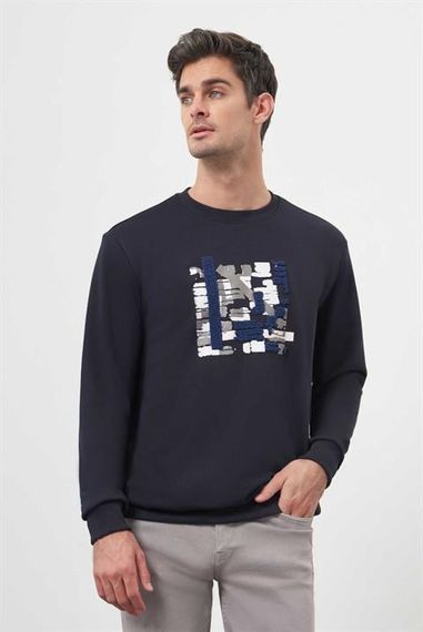 Мужской лонгслів с круглым вырезом Morven темно-синего цвета, на 65% из хлопка, модная динамичная посадка, размеры S-XXL - фото 1