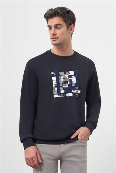 Мужской лонгслів с круглым вырезом Morven темно-синего цвета, на 65% из хлопка, модная динамичная посадка, размеры S-XXL - фото 3