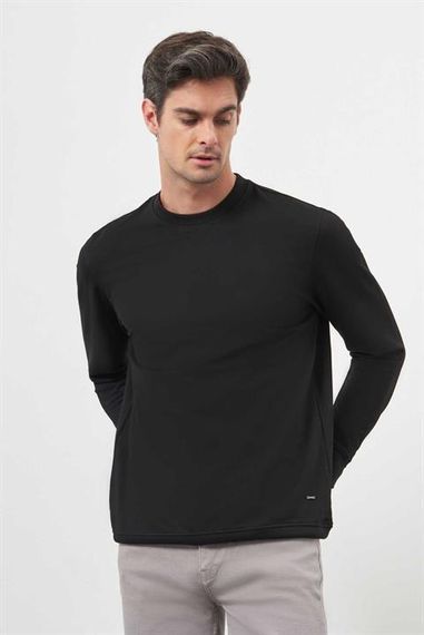 Мужской черный свитшот с круглым вырезом Dynamic Fit, 100% хлопок, без карманов, длинный рукав, свободный крой - фото 3
