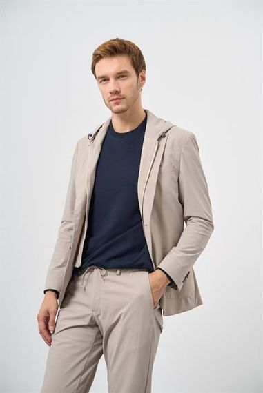 Morven Erkek Bej Polyamide Torba Cep Kapüşonlu Slim Fit Mono Yaka Spor Takım Elbise - photo 2