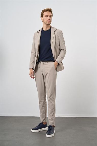 Morven Erkek Bej Polyamide Torba Cep Kapüşonlu Slim Fit Mono Yaka Spor Takım Elbise - photo 1