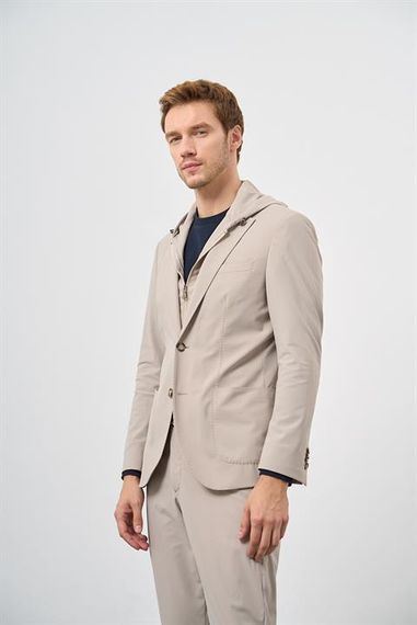 Morven Erkek Bej Polyamide Torba Cep Kapüşonlu Slim Fit Mono Yaka Spor Takım Elbise - photo 3