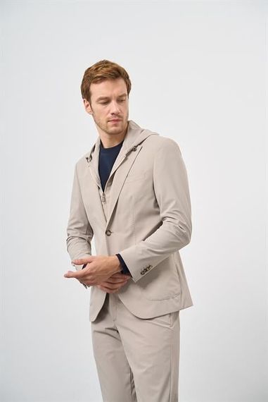 Morven Erkek Bej Polyamide Torba Cep Kapüşonlu Slim Fit Mono Yaka Spor Takım Elbise - photo 4