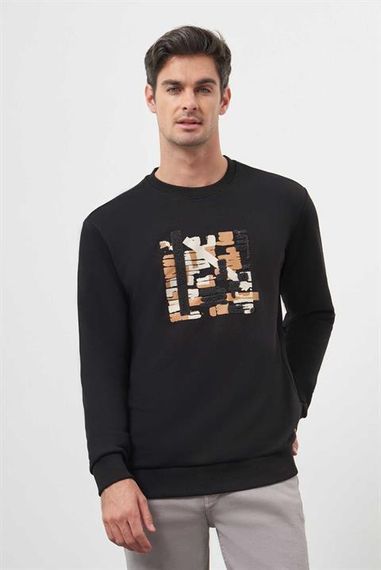 Чоловічий чорний трендовий світшот з круглим вирізом - фото 4