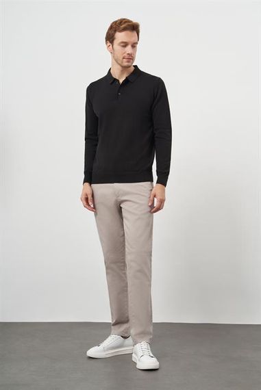 Мужская черная базовая поло с воротником, динамичная посадка, свободный крой, 50% хлопок, 50% акрил, длинные рукава, без карманов - фото 4