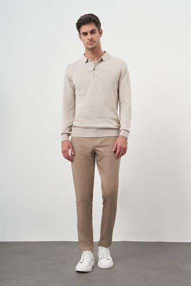 Morven Erkek Bej Basic Polo Yaka Dynamic Fit Rahat Kesim Triko - photo 4