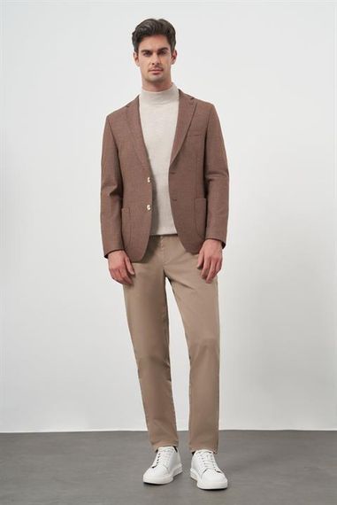 Morven Erkek KAHVE Dokuma Slim Fit Mono Yaka Ceket - fotoğraf 4
