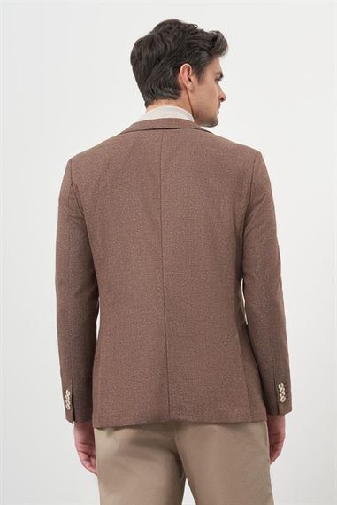 Morven Erkek KAHVE Dokuma Slim Fit Mono Yaka Ceket - fotoğraf 5