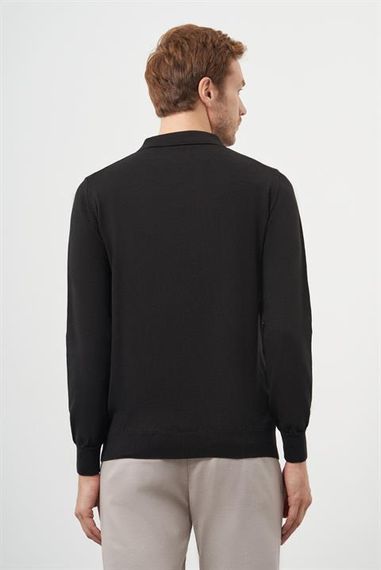 Мужская черная базовая поло с воротником, динамичная посадка, свободный крой, 50% хлопок, 50% акрил, длинные рукава, без карманов - фото 5