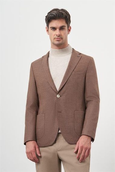 Morven Erkek KAHVE Dokuma Slim Fit Mono Yaka Ceket - fotoğraf 1