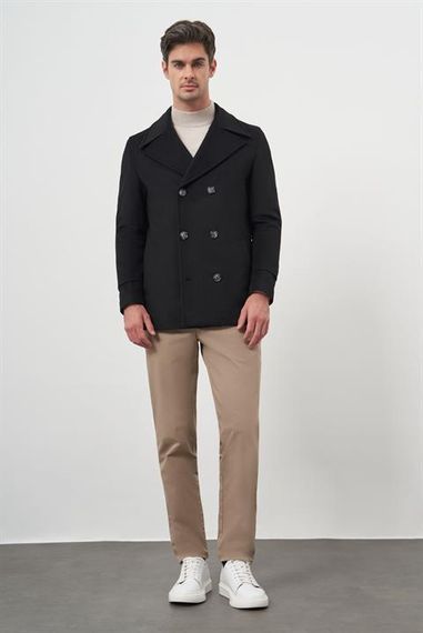 Мужской черный кашемировый пальто с узким воротником Dynamic Fit, 75% шерсть, двубортное, с подкладкой, длинный рукав, боковые карманы - фото 4