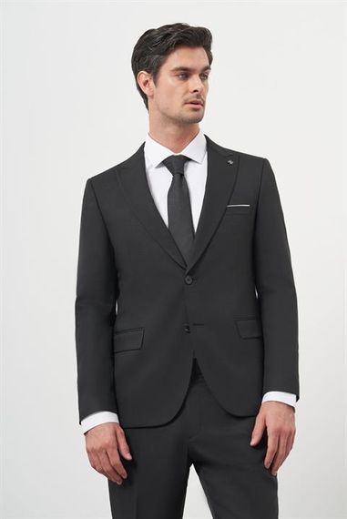 Morven Erkek Siyah Basic Jakar Desen Slim Fit Sivri Yaka Takım Elbise - photo 1