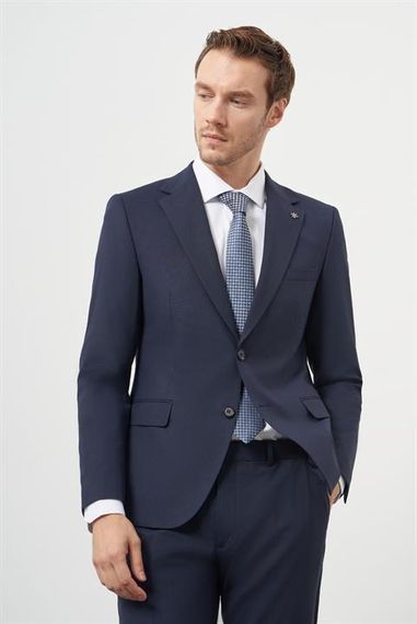 Morven Erkek Lacivert Yün Slim Fit Mono Yaka Takım Elbise - photo 1