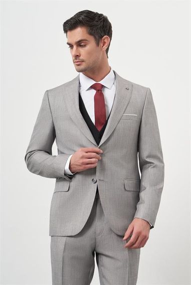 Morven Erkek Gri Trend Yelekli Kombinli Slim Fit Sivri Yaka Takım Elbise - photo 2