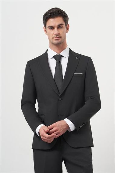 Morven Erkek Siyah Basic Jakar Desen Slim Fit Sivri Yaka Takım Elbise - photo 3