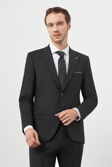 Чорний вовняний класичний піджак Morven для чоловіків, slim fit, з моно коміром, 88% бавовна, з підкладкою, довгий рукав. Розміри: 48-56 - фото 2