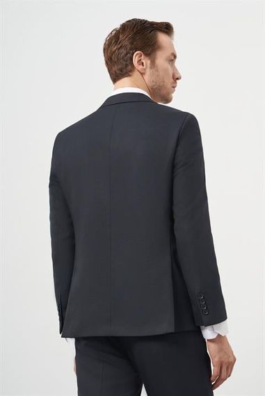 Morven Erkek Lacivert Poliviskon Basic Yelekli Jakar Desen Slim Fit Sivri Yaka Takım Elbise - photo 5