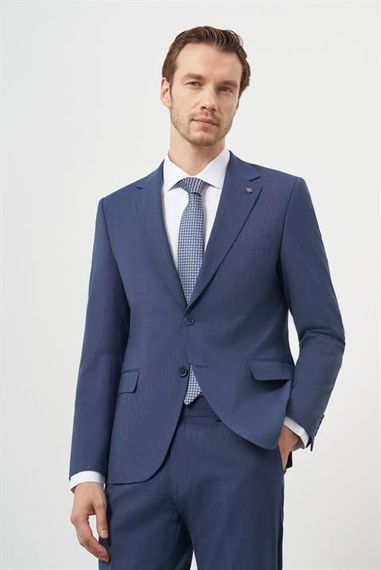 Чоловічий індіговий костюм з шерсті Morven, slim fit, високий воротник, 88% бавовна, подвійні розрізи, з підкладкою, моделі 48-58 - фото 1
