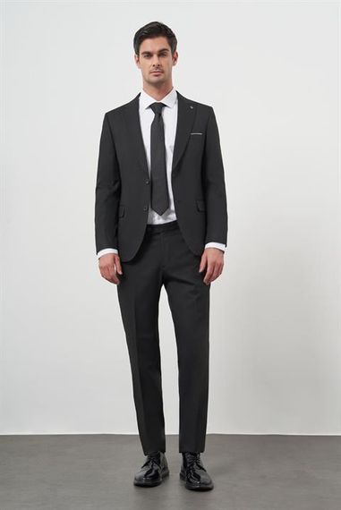Morven Erkek Siyah Basic Jakar Desen Slim Fit Sivri Yaka Takım Elbise - photo 4