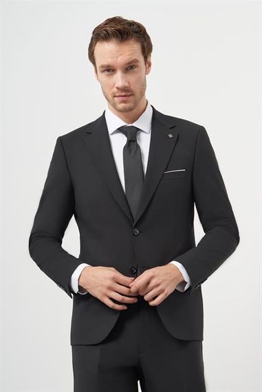 Чорний вовняний класичний піджак Morven для чоловіків, slim fit, з моно коміром, 88% бавовна, з підкладкою, довгий рукав. Розміри: 48-56 - фото 3