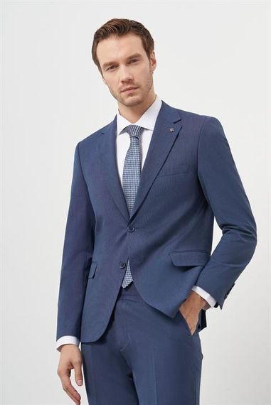 Чоловічий індіговий костюм з шерсті Morven, slim fit, високий воротник, 88% бавовна, подвійні розрізи, з підкладкою, моделі 48-58 - фото 4