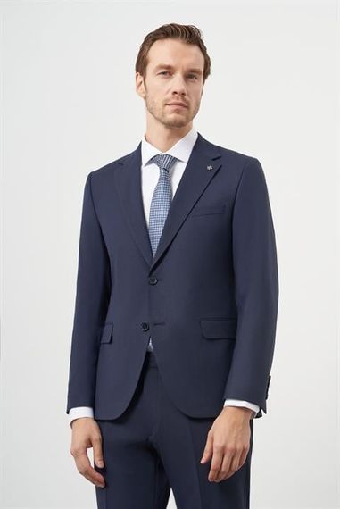 Morven Erkek Lacivert Yün Slim Fit Mono Yaka Takım Elbise - photo 3