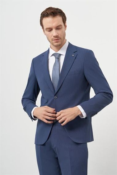 Чоловічий індіговий костюм з шерсті Morven, slim fit, високий воротник, 88% бавовна, подвійні розрізи, з підкладкою, моделі 48-58 - фото 2
