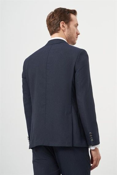 Мужской темно-синий костюм с двойным воротником, приталенный, шнурованный, без подкладки, с карманами, с длинными рукавами и разрезами - фото 5