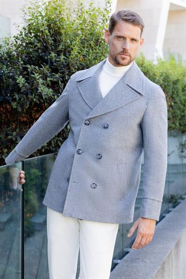 Morven Erkek Gri Yünlü Kruvaze Dynamic Fit Sivri Yaka Kaban - photo 5