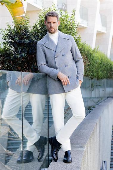 Morven Erkek Gri Yünlü Kruvaze Dynamic Fit Sivri Yaka Kaban - photo 4