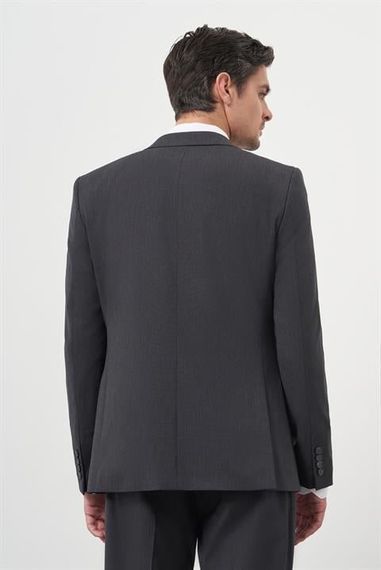 Мужской антрацитовый шерстяной пиджак slim fit с монокромным воротником, 88% хлопок, с карманами, пуговицами и подкладкой - фото 5