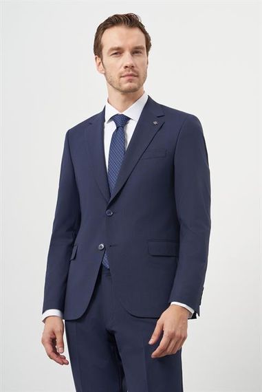 Morven Erkek Lacivert Yün Slim Fit Mono Yaka Takım Elbise - photo 4