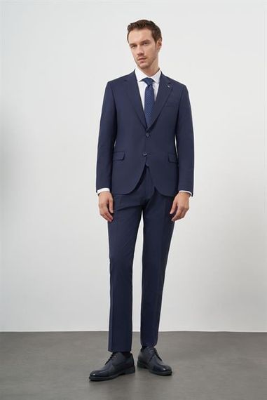 Morven Erkek Lacivert Yün Slim Fit Mono Yaka Takım Elbise - photo 3
