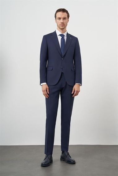 Morven Erkek Lacivert Yün Slim Fit Mono Yaka Takım Elbise - photo 2