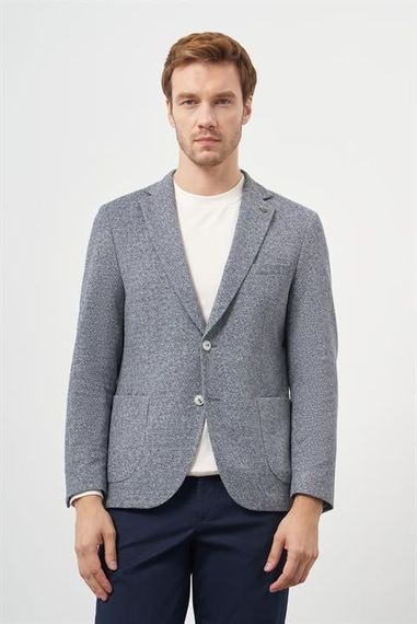 Мужской индиго трикотажный трендовый пиджак slim fit с одношипцовым воротником - фото 3