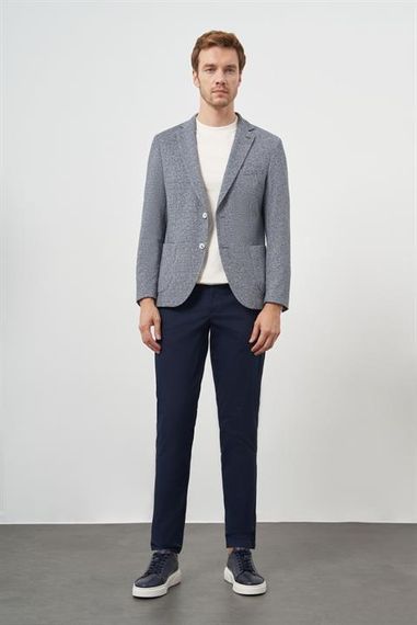 Мужской индиго трикотажный трендовый пиджак slim fit с одношипцовым воротником - фото 4