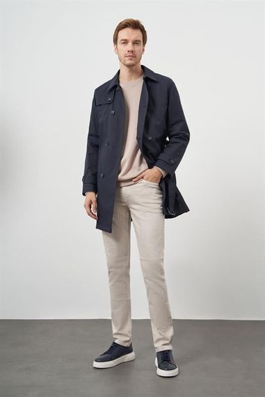 Morven Erkek Lacivert Poliamit Kemerli Trençkot - photo 4
