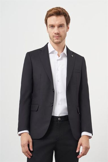Morven Erkek Siyah Poliviskon Slim Fit Mono Yaka Klasik Ceket - photo 2